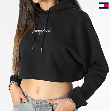 Tommy Jeans - Sudadera con capucha Essential Embro Crop para mujer 5847 Negro