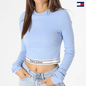 Tommy Jeans - Tee Shirt Crop Manches Longues Femme Logo Waistband 6115 Bleu Clair
