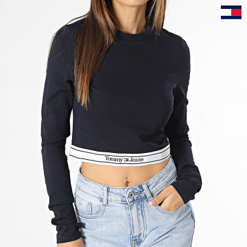 Tommy Jeans - Tee Shirt Crop Manches Longues Femme Logo Waistband 6115 Bleu Marine