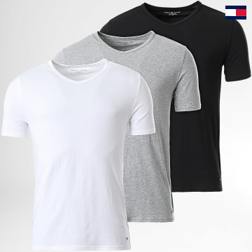 Tommy Hilfiger - Lot De 3 Tee Shirts Col V Premium Essentials 3137 Blanc Noir Gris Chiné
