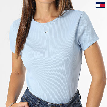Tommy Jeans - Camiseta de mujer Essential Rib 4876 Azul claro