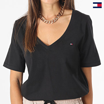 Tommy Jeans - Camiseta de mujer Modern Regular con cuello en V 9781 Negro