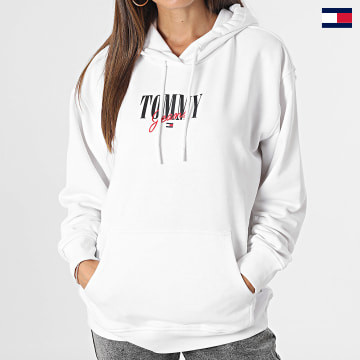Tommy Jeans - Sudadera con capucha para mujer Relax Essential Logo Hoody 6397 Blanco