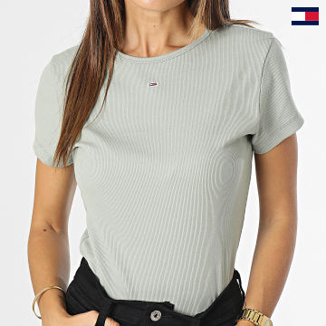 Tommy Jeans - Camiseta mujer Essential Rib 4876 Verde caqui claro