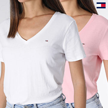 Tommy Jeans - Lot De 2 Tee Shirts Slim Femme 1458 Blanc Rose