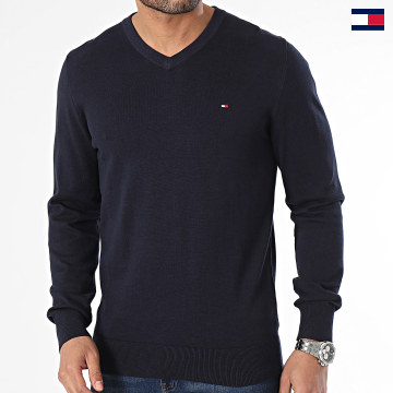 Tommy Hilfiger - Maglione classico in cotone 2022 con scollo a V Navy