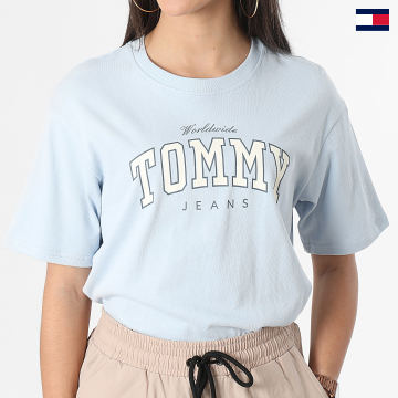 Tommy Jeans - Tee Shirt Col Rond Femme Varsity Lux 7375 Bleu Clair