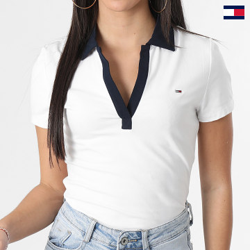 Tommy Jeans - Polo Manches Courtes Femme Contrast 7225 Blanc