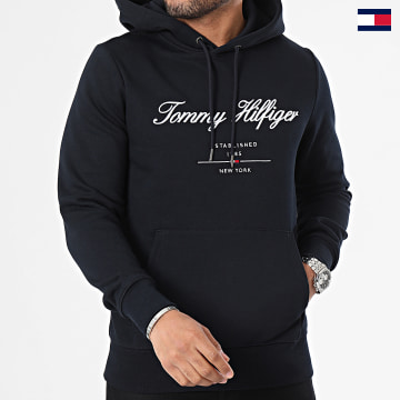 Tommy Hilfiger - Felpa con cappuccio Script Logo 3631 blu navy