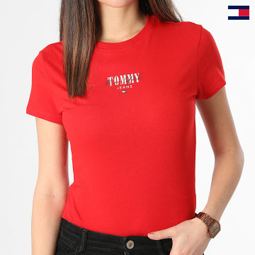 Tommy Jeans - Tee Shirt Slim Femme Essential Logo 7839 Rouge