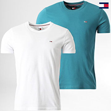 Tommy Jeans - Lot De 2 Tee Shirts Slim Jersey 5381 Blanc Bleu Canard