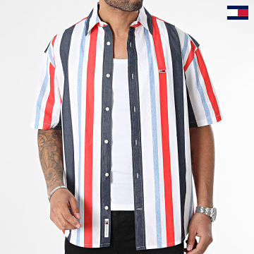 Tommy Jeans - Chemise Manches Courtes A Rayures Relax Stripes 8966 Bleu Blanc Rouge
