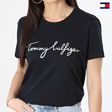 Tommy Hilfiger - Tee Shirt Femme Signature 1674 Bleu Marine