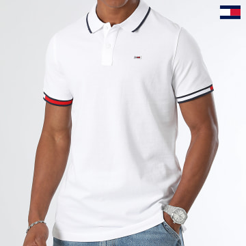 Tommy Jeans - Polo Manches Courtes Slim Flag Cuffs 2963 Blanc