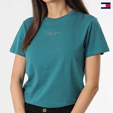 Tommy Jeans - Tee Shirt Femme Essential Logo 7828 Bleu Canard