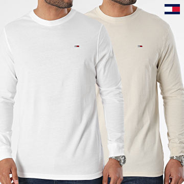 Tommy Jeans - Lot De 2 Tee Shirts Manches Longues Slim Pack 8438 Blanc Beige