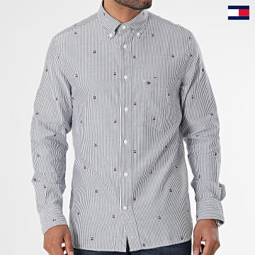 Tommy Hilfiger - Camicia a maniche lunghe Global Stripe 4608 Bianco Blu Navy