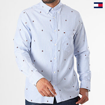 Tommy Hilfiger - Camicia a maniche lunghe Global Stripe 4608 Bianco Azzurro