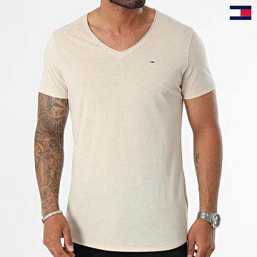 Tommy Jeans - Tee Shirt Col V Jaspe 9587 Beige Chiné