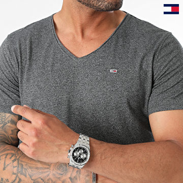 Tommy Jeans - Jaspe 9587 Camiseta cuello en V jaspeada gris marengo