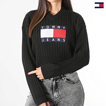 Tommy Jeans - Pull Crop Femme Center Flag 8528 Noir