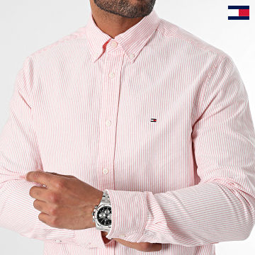 Tommy Hilfiger - Chemise Manches Longues A Rayures Heritage Oxford Stripe 6238 Orange Chiné Blanc