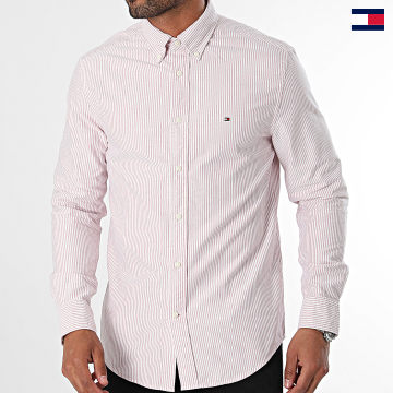 Tommy Hilfiger - Chemise Manches Longues A Rayures Heritage Oxford Stripe 6238 Rouge Chiné Blanc