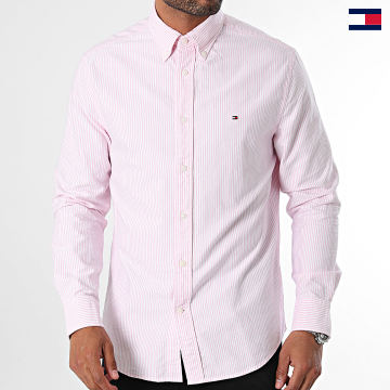 Tommy Hilfiger - Chemise Manches Longues A Rayures Heritage Oxford Stripe 6238 Rose Chiné Blanc
