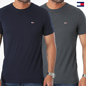 Tommy Jeans - Lot De 2 Tee Shirts Slim Jersey 5381 Bleu Marine Gris Anthracite