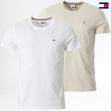 Tommy Jeans - Lote De 2 Camisetas Slim Jersey 5381 Blanco Beige
