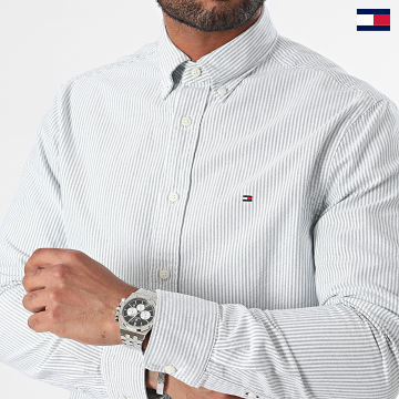 Tommy Hilfiger - Chemise Manches Longues A Rayures Heritage Oxford Stripe 6238 Vert Chiné Blanc
