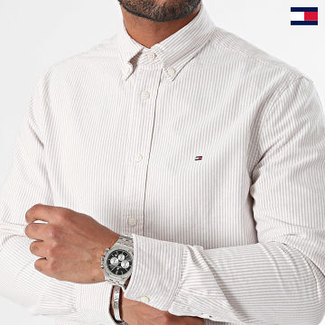 Tommy Hilfiger - Chemise Manches Longues A Rayures Heritage Oxford Stripe 6238 Beige Blanc