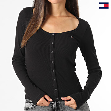 Tommy Jeans - Tee Shirt Manches Longues Slim Femme Button 8431 Noir