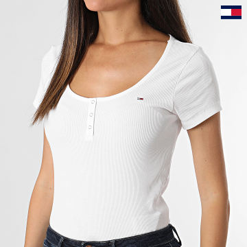 Tommy Jeans - Tee Shirt Slim Femme Henley Top SS 8669 Blanc