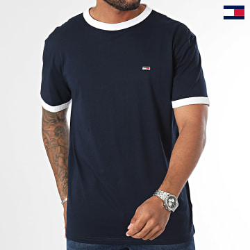 Tommy Jeans - Tee Shirt Slim Flag Ringer 9730 Bleu Marine