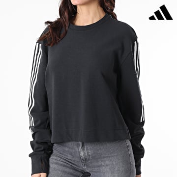 Adidas Sportswear - Felpa donna girocollo a righe HD1730 Nero