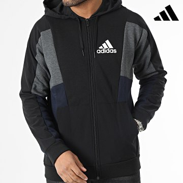 Adidas Sportswear - Veste Zippée Essential HY5936 Noir Bleu Marine Gris Chiné