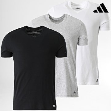 Adidas Sportswear - Set di 3 magliette con scollo a V 4A1M05 Bianco nero grigio erica