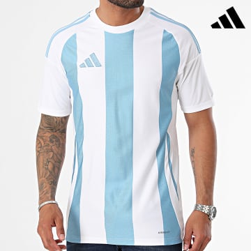 Adidas Sportswear - Maglietta a righe 24 IW4555 Bianco Azzurro