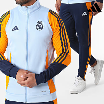 Adidas Sportswear - Veste Zippée A Bandes Real Madrid IT5131 Bleu Clair Jaune
