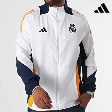 Adidas Performance - Veste Zippée A Bandes Real Madrid IT5148 Blanc Bleu Marine Orange