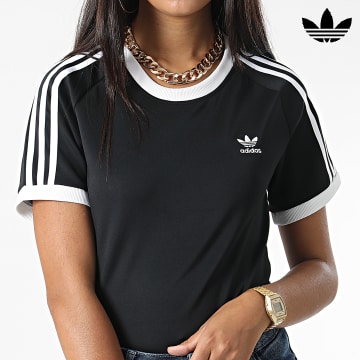 Adidas Originals - Slim Camiseta Mujer 3 Rayas HM6411 Negro