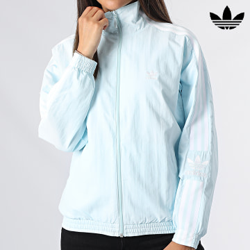 Adidas Originals - Giacca con zip a righe blu chiaro HN5900