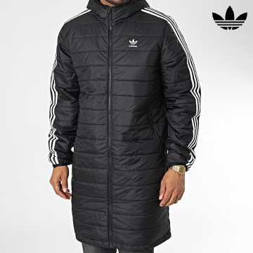 Adidas Originals - Abrigo largo con capucha y rayas HM2461 Negro