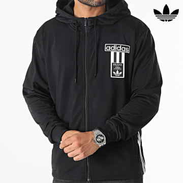 Adidas Originals - Adibreak IN8079 Chaqueta negra con cremallera y capucha a rayas