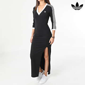 Adidas Originals - Vestido de rayas con cuello en V para mujer IK0439 Negro
