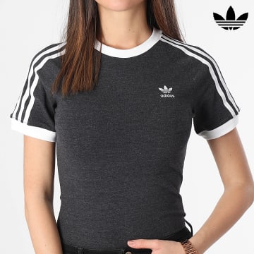 Adidas Originals - Maglietta donna 3 strisce a righe IU2429 Heather Black