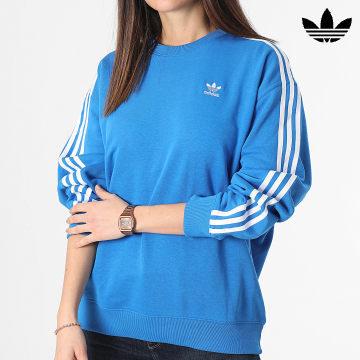Adidas Originals - Sweat Crewneck Oversize A Bandes Femme 3 Stripes IN8488 Bleu