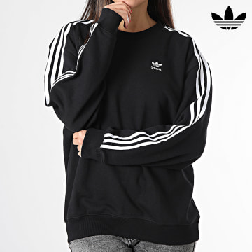 Adidas Originals - Sweat Crewneck Oversize A Bandes Femme 3 Stripes IU2423 Noir