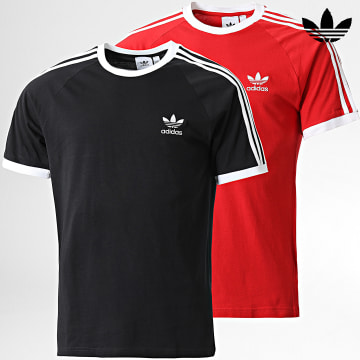 Adidas Originals - Lote de 2 camisetas de 3 rayas IA4848 IA4852 Negro Rojo